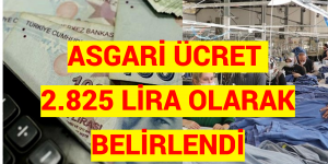 ASGARİ ÜCRET 2.825 LİRA OLARAK BELİRLENDİ